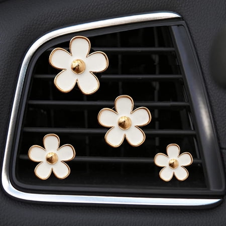 4 Pieces Daisy Flower Air Vent Clips Car Air Freshener Clip Air Conditioning Outlet Clip Charm Car Inter Decor Accessories for Girls Women