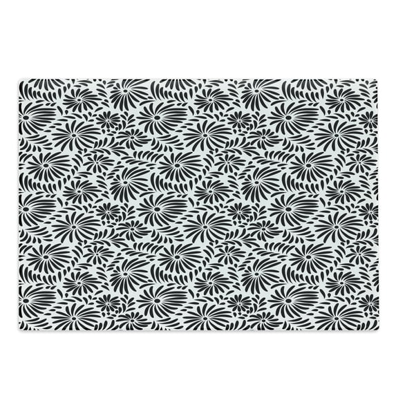 Black and White Cutting Board, Simple Floral Motifs Tropical Island Vegetation in Monochrome Doodle Style, Decorative Tempered Glass Cutting and Serving Board, Large Size, Black White, by Ambesonne