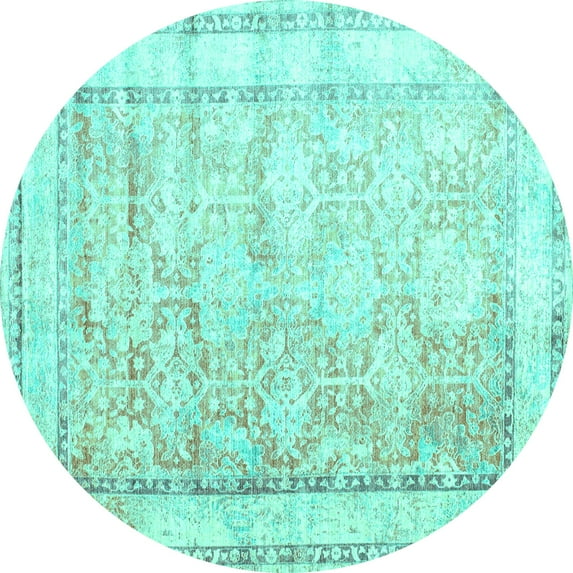 Ahgly Company Indoor Round Oriental Turquoise Blue Traditional Area Rugs, 4' Round