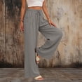 thumbnail image 4 of Womens Cotton Linen Wide Leg Pants High Waisted Flowy Palazzo Pant Casual Summer Beach Vacation Outfits with Pockets, S, 4 of 8