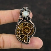 Ammonite Fossil Pendant Moonstone Gemstone Jewelry Copper Wire Wrapped Pendant