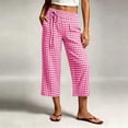 thumbnail image 2 of AnuYalue Capris for Women Casual Side Drawstring Capri Pants Plaid Boho Fall Cropped Pant with Pocket, 2 of 9