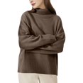 thumbnail image 2 of Women Mock Neck Sweater Chunky Long Sleeve Knitted High Low Hem Trendy Fall Winter Jumper Top Camel Color One size, 2 of 10