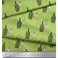 thumbnail image 2 of Soimoi Green Cotton Voile Fabric Bottle & Crockery Kitchen Print Sewing Fabric BTY 42 Inch Wide, 2 of 3