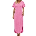 thumbnail image 5 of Tqcoqu Women's V Neck Short Sleeve Side Slit Loose Maxi Casual Dresses with Pockets,Hot Pink Women's S-XXL, 5 of 9