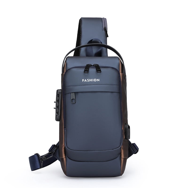 Travel Sling Bag Waterproof Crossbody Bag with Combination Lock Anti-Theft PU Leather Chest Bag with USB Charging Hole Shoulder Backpack Motorcycle Bags