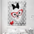 thumbnail image 1 of Yorkie Tapestry, Tilted Head Terrier I Love My Yorkie Red Nerd Glasses Love Heart Polka Dots, Wall Hanging for Bedroom Living Room Dorm Decor, 60W X 80L Inches, Black White Red, by Ambesonne, 1 of 2