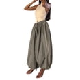 thumbnail image 2 of Women's Palazzo Balloon Pants Drawstring Waist Wide Leg Pleated Baggy Casual Lantern Joggers Brown S, 2 of 10