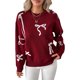 thumbnail image 2 of RKSTN Women's Christmas Sweatshirt Oversized Crewneck Cute Knit Bowknot New Year Holiday Sweatshirts Womens Casual Solid Round Neck Plus Size 3D Bow Trim Loose Comfy Sweatshirt Fall Spring Clothes, 2 of 9