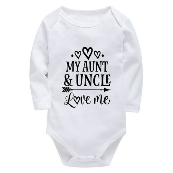 My Aunt & Uncle Love Me Bodysuit Baby Girl Long Sleeve Neutral Baby Romper White Baby Boy Welcome Home Outfit