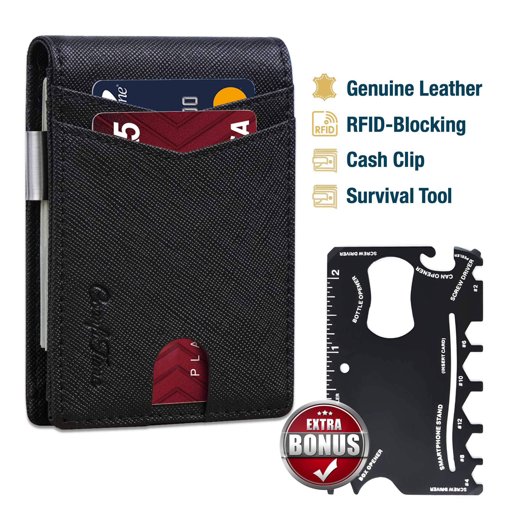ComfiTime Men's Slim Leather Wallet With Money Clip Black photo 1