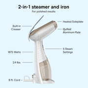 Conair Handheld Garment Steamer for Clothes, Turbo ExtremeSteam 1875W Fabric Steamer, Portable Handheld Design, Strong Penetrating Steam, White/Champagne