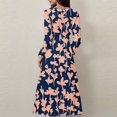 thumbnail image 4 of WTOBBY Women's Casual Fashion Floral Print V-Neck Long Sleeve Waist Long Dress Maxi Length with Flowy Hem for Elegance Waist-Defining Tie for Feminine Shape Boho Style ,Royal Blue M, 4 of 4
