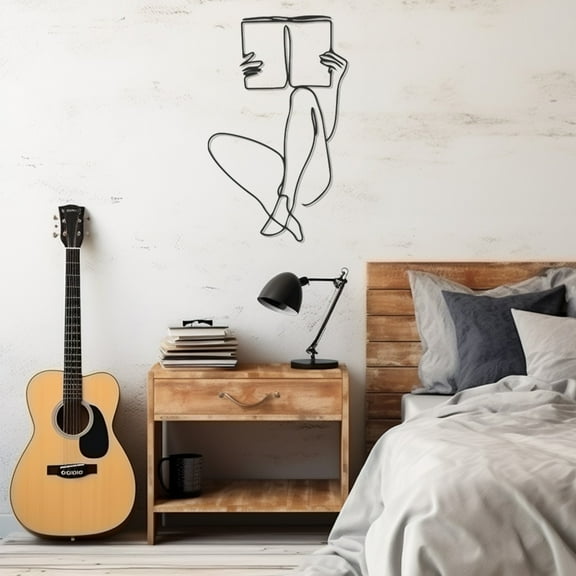 LaModaHome Exclusive Silhouette Of Woman Reading Book Line Art Metal Wall Art – Durable & Artistic Metal Wall Art for Home and Office Decor, Perfect for Any Interior Design Aesthetic