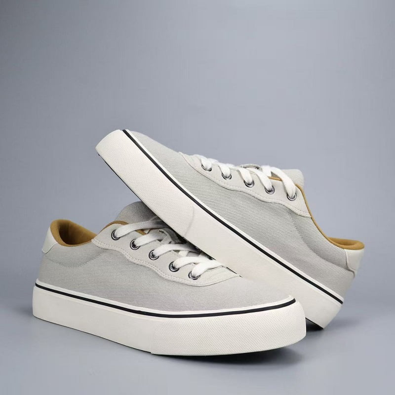 Men's Sage Green Canvas Sneakers with Mustard Accents, Classic Casual Platform Shoes
