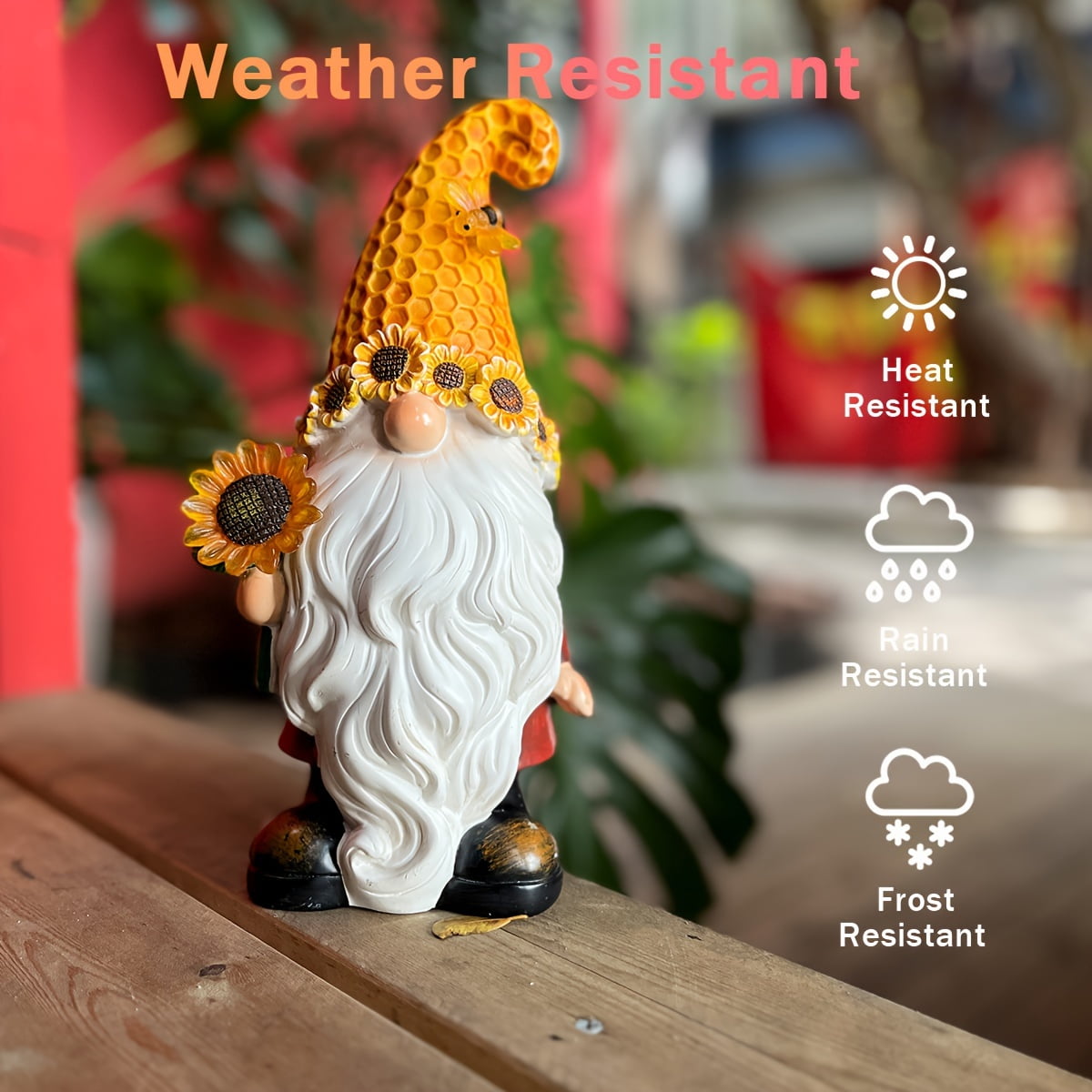 Solar Garden Decor Resin Gnome Statue Sunflower Gnome Sculptures for Harvest Festival Christmas New Year Housewarming Gifts Outdoor Outside Decorations for Yard Patio Garden Lawn
