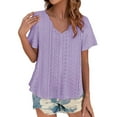 thumbnail image 2 of Outfmvch short sleeve shirts for women plain t shirts for women athletic shirts women womens tshirt flowy tops for women Scallops Tops Comfortable Breathable Short Sleeved T Shirt Purple L, 2 of 6