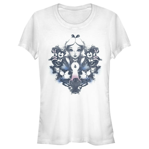 Junior's Alice in Wonderland Distressed Ink Portrait Graphic Tee White X Large