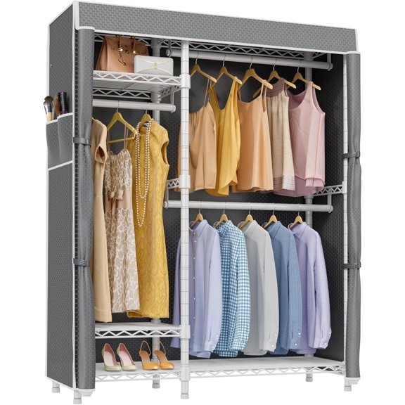 VIPEK V2C Heavy Duty Clothes Rack with Grey Polyester Cover,700LB Capacity Portable Closet,Adjustable Shelves & Hanging Rods Freestanding Wardrobe,White