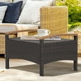 thumbnail image 2 of BLACK JAGUAR Outdoor PE Wicker Ottoman Set of 2 Patio Rattan Footrest Seat with Soft Cushions & Curved Acacia Wood Handles Beige, 2 of 10