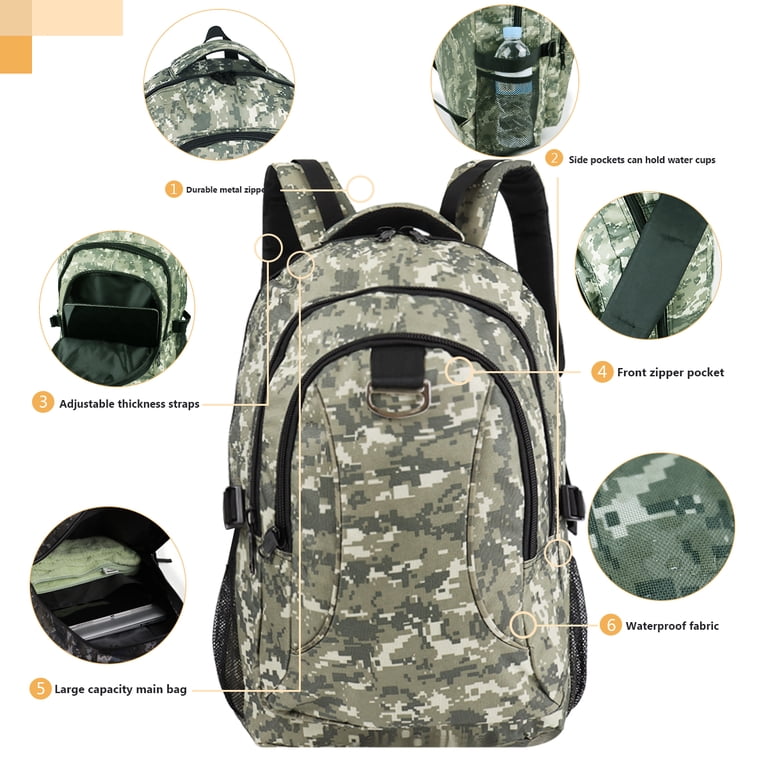Outdoor Plus Camo Backpack - 40L With USB Charging Port, Molle System, Waterproof