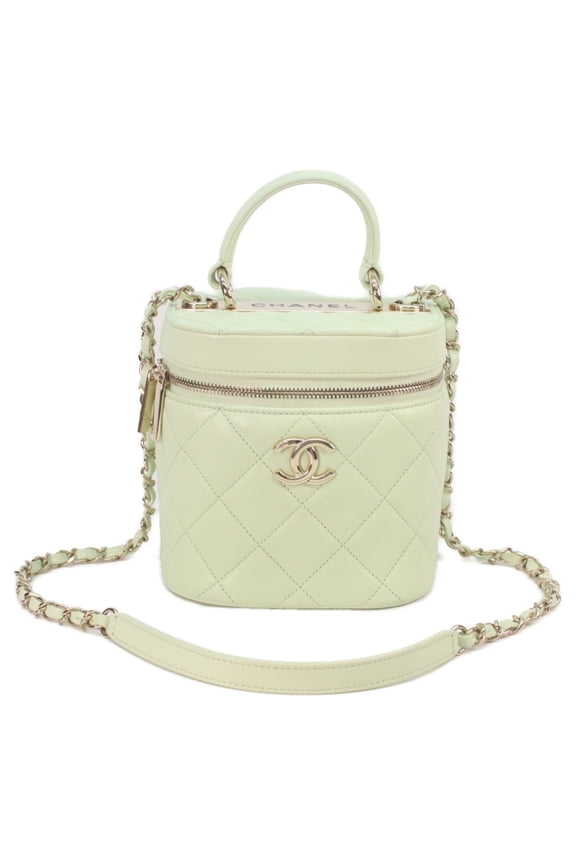 Pre-Owned CHANEL AS1626 Lambskin Trendy CC 2-Way Vanity Shoulder Bag, Lime Green, Gold...
