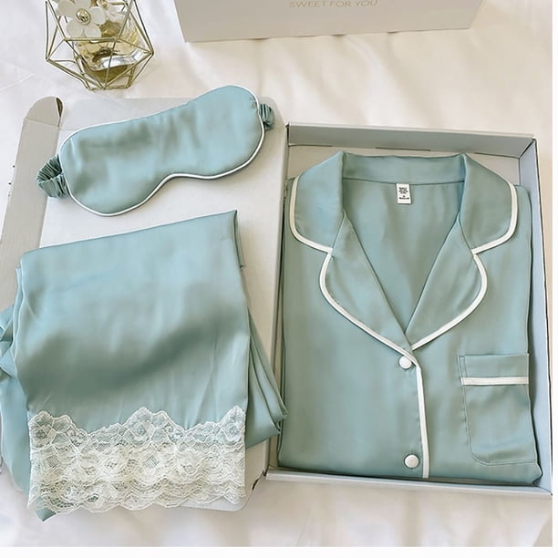 Pijama de seda de hielo de manga larga para primavera y otoño, traje de casa de seda con cerezas pequeñas, ropa de dormir bonita y de moda para mujer