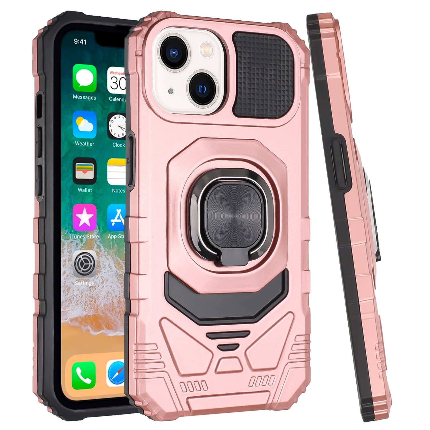 For TCL 50 XE 5G Hybrid Dual Layer with 360° Rotate Magnetic Ring Stand Holder Kickstand TPU Rugged PC Shockproof Cover ,Xpm Phone Case [ Rose Gold ]