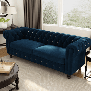 Kinzie Chesterfield Tufted Fabric 3, Kinzie Chesterfield Tufted Fabric 3 Seater Sofa With Nailhead Trim