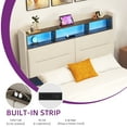 thumbnail image 3 of Dextrus Queen Size Floating Bed Frame with Upholstered Platform, Hidden Storage in Headboard, USB Charging Station, RGB Lighting, No Box Spring Required, Beige, 3 of 5