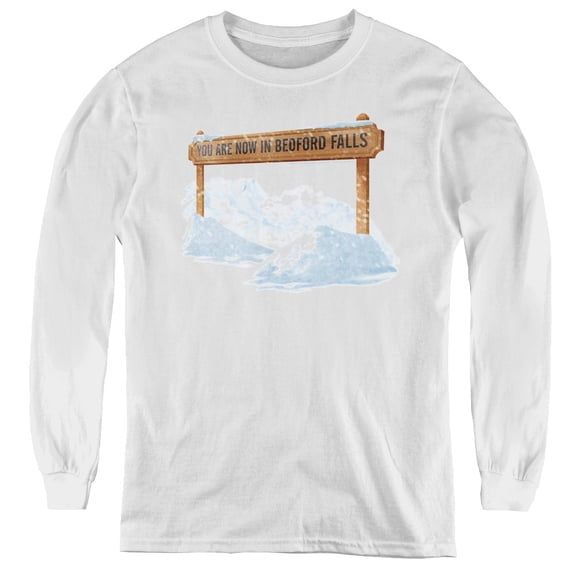 Its A Wonderful Life Bedford Falls Youth Long Sleeve T-Shirt Tee White