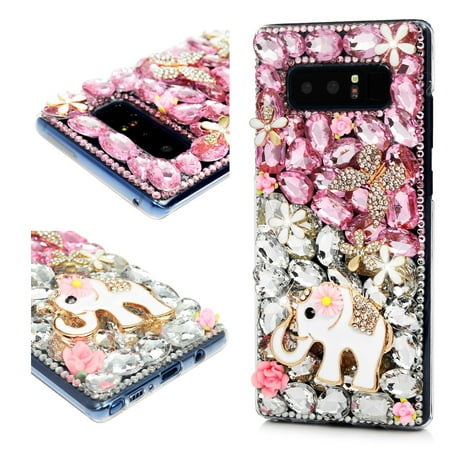 Samsung Galaxy Note 8 Case, Full Edge 3D Handmade Luxury Bling Crytal Fashion Design Shiny Gem Pearl Rhinestone Diamond Clear Hard Protective Plastic PC Cover -