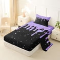 thumbnail image 2 of Castle Fairy Stars Print Twin Sheets 3pcs, Ice Cream Drip Bedding, Purple Black,1 Fitted Sheet, 1 Flat Sheet and 1 Pillowcase, 2 of 6