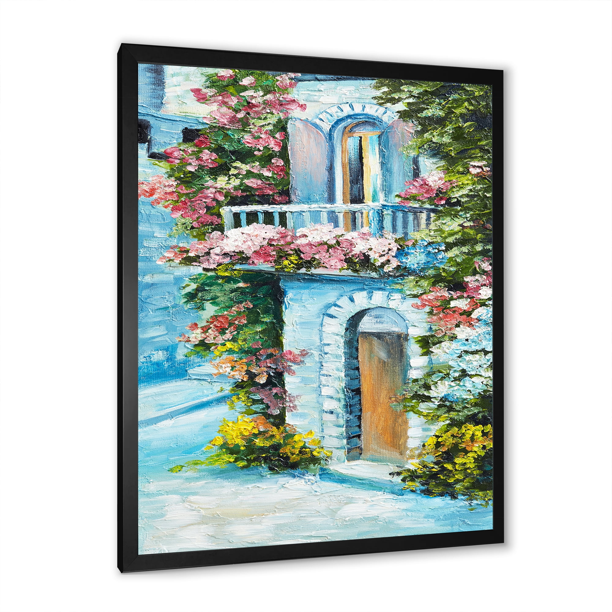 Designart 'House With Colorful Flowers Near The Sea II' Traditional Framed Art Print