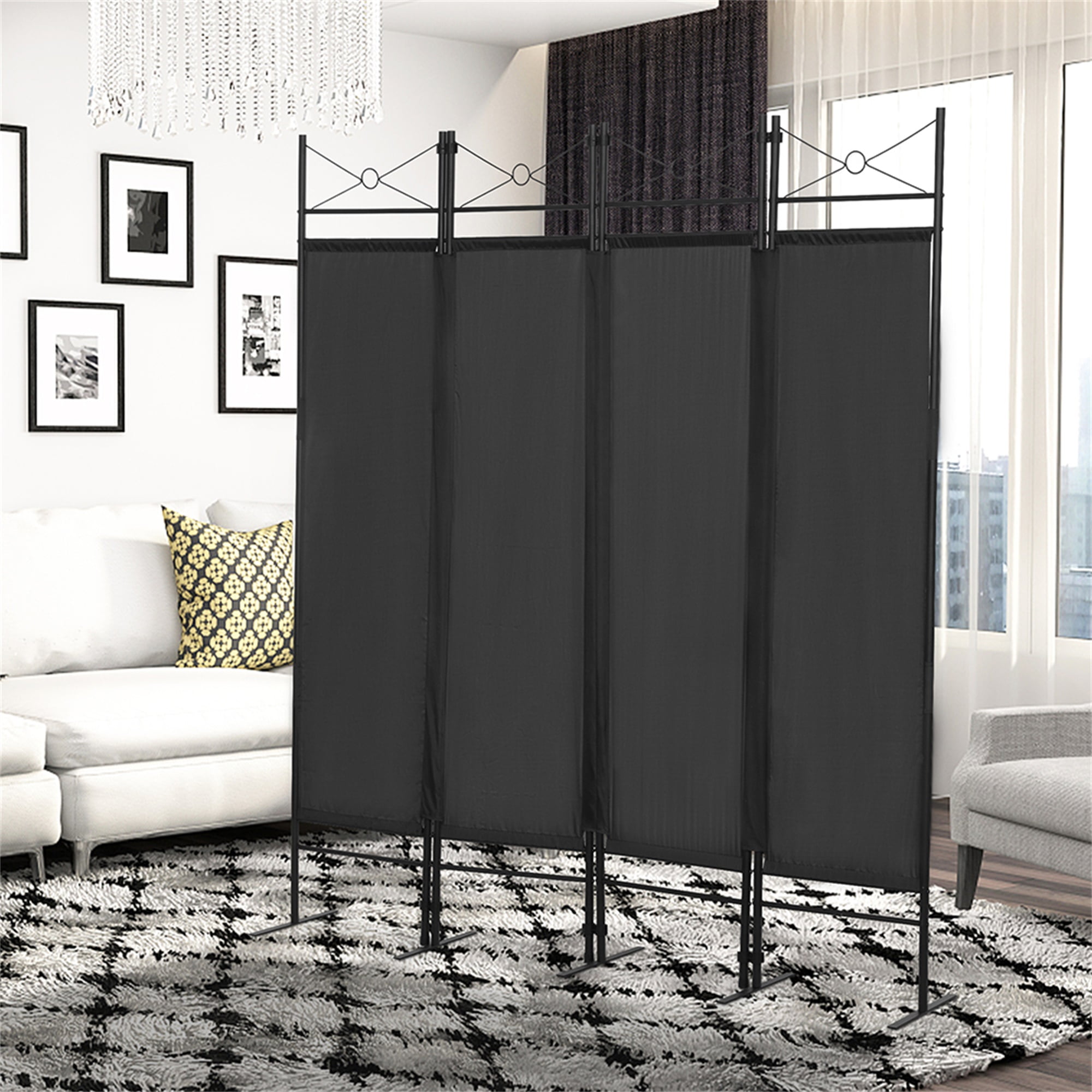 Kadyn 4-Panel Metal Folding Room Divider, 5.94Ft Freestanding Room Screen Partition Privacy Display for Bedroom, Black Kadyn 4-Panel Metal Folding Room Divider, 5.94Ft Freestanding Room Screen Partition Privacy Display for Bedroom, Black