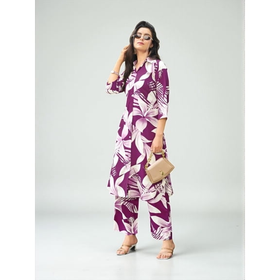 Rayon Print Traditional Two Piece Kurti Set, Cultural Wear for Women