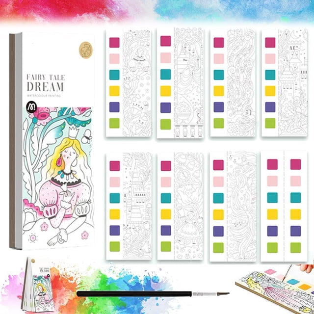 Pocket Watercolor Painting Book Travel Pocket Watercolor Kit Watercolor Paint Bookmark Improve Creativity and Concentration for Artist Beginning Students Painters