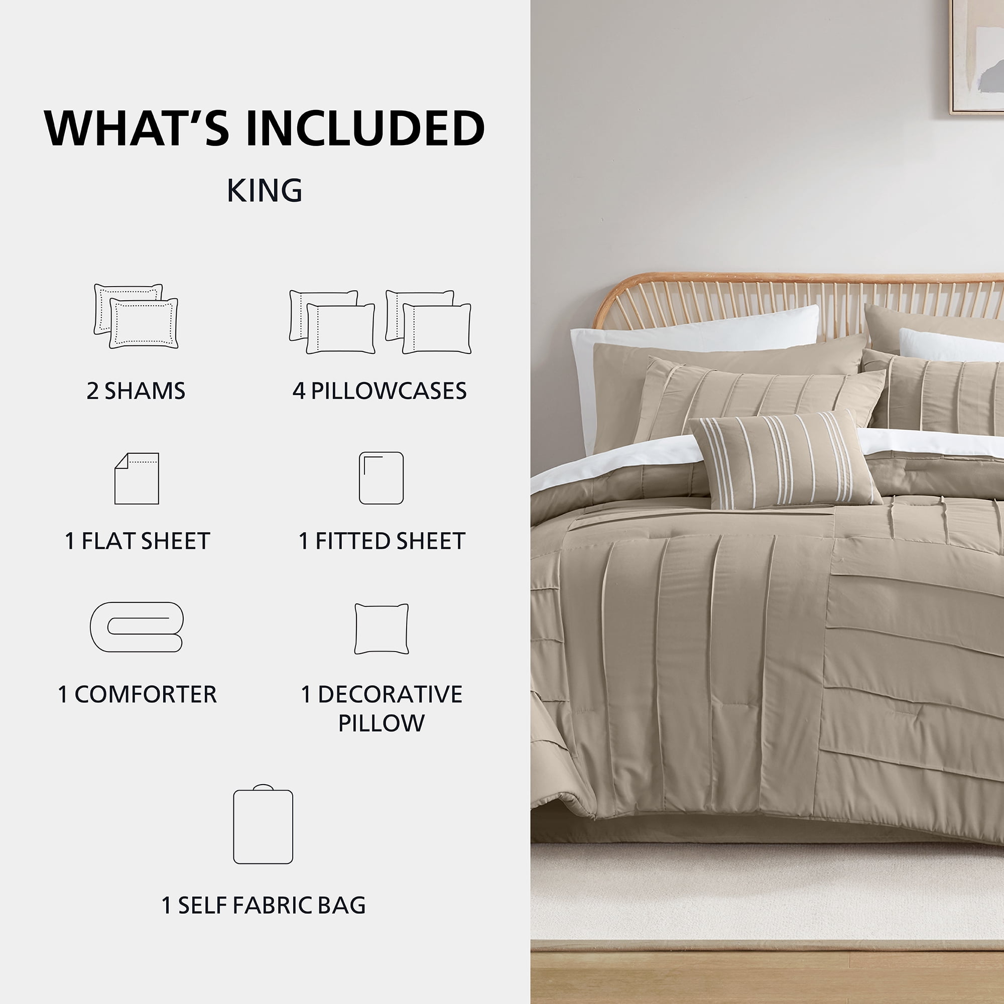 Mainstays 11-Piece King Reversible Bed-in-a-Bag Comforter and Sheet Set, Washed Stone Texture