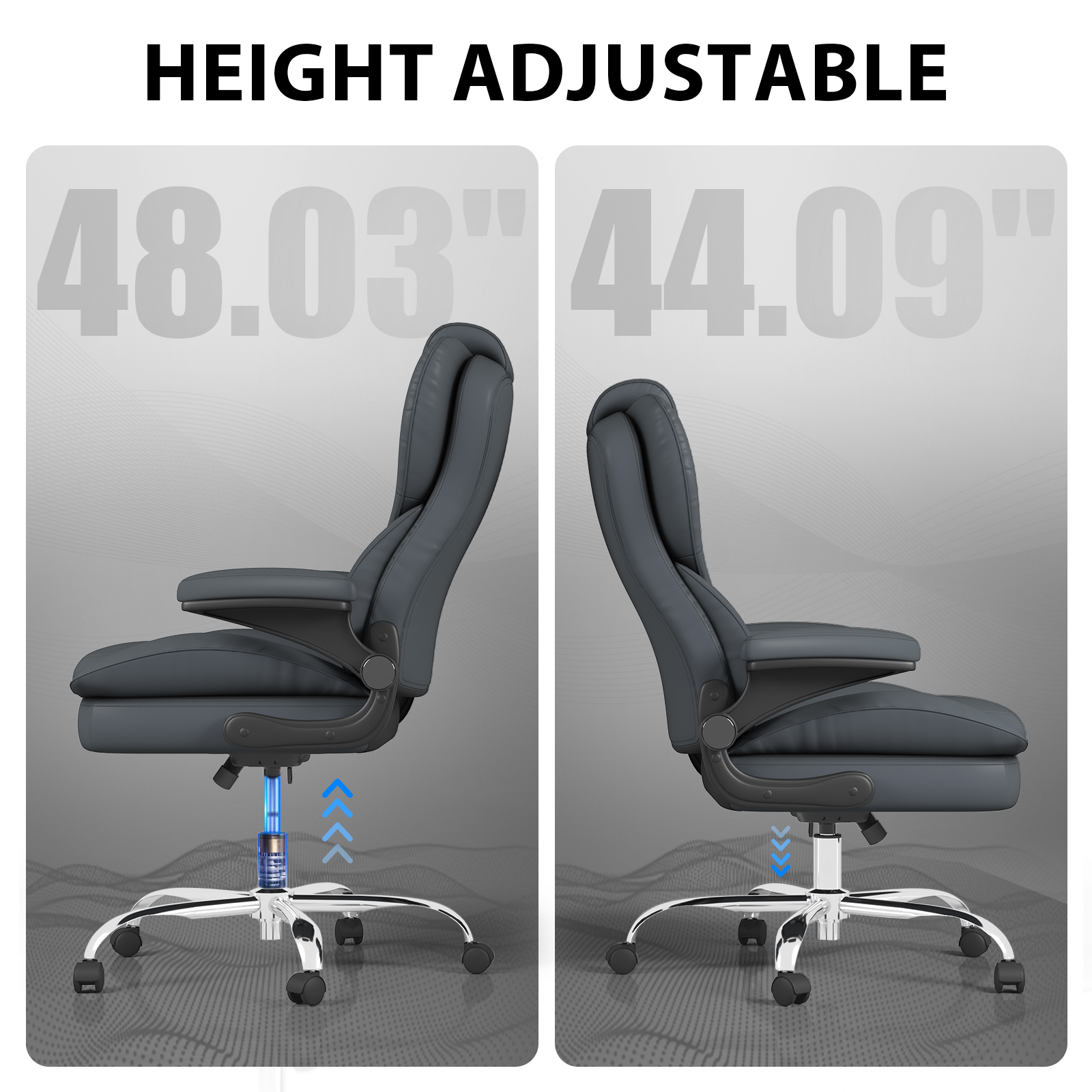 Hovos Big and Tall Office Chair with Flip-up Arms, Ergonomic Home Computer Desk Leather Chair, 360° Swivel Computer Desk Chair, Quiet Nylon Wheels, Gray