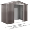 thumbnail image 1 of 7' x 4' Metal Storage Shed - Galvanized Steel Outdoor Tool House w/ Foundation Kit & Double Doors - Light Brown Patio Storage, 1 of 7