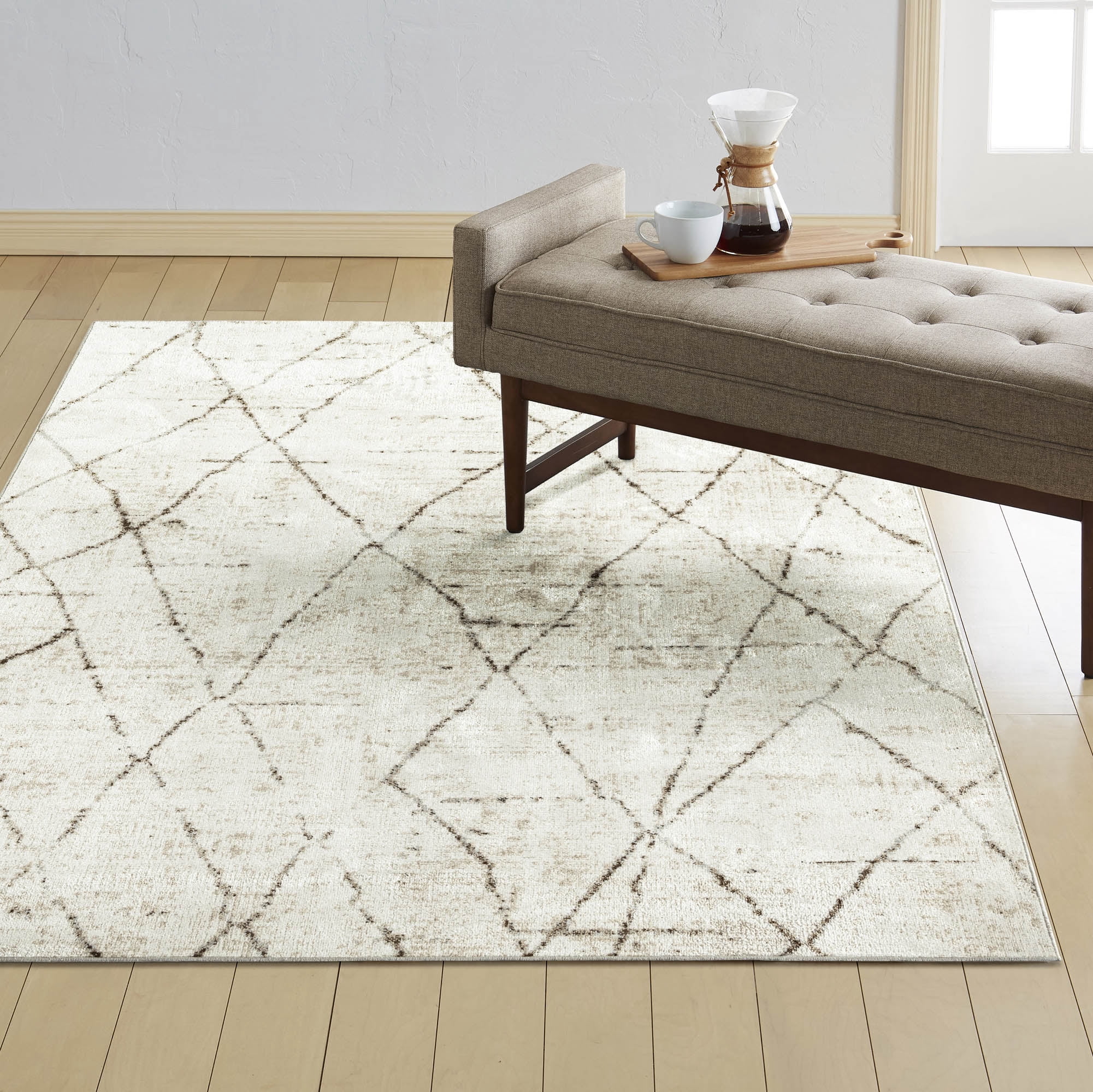 Everwash™ Treasure Alan Modern Geometric Machine Washable Area Rug, Beige/Brown, 6'6"x9'2"