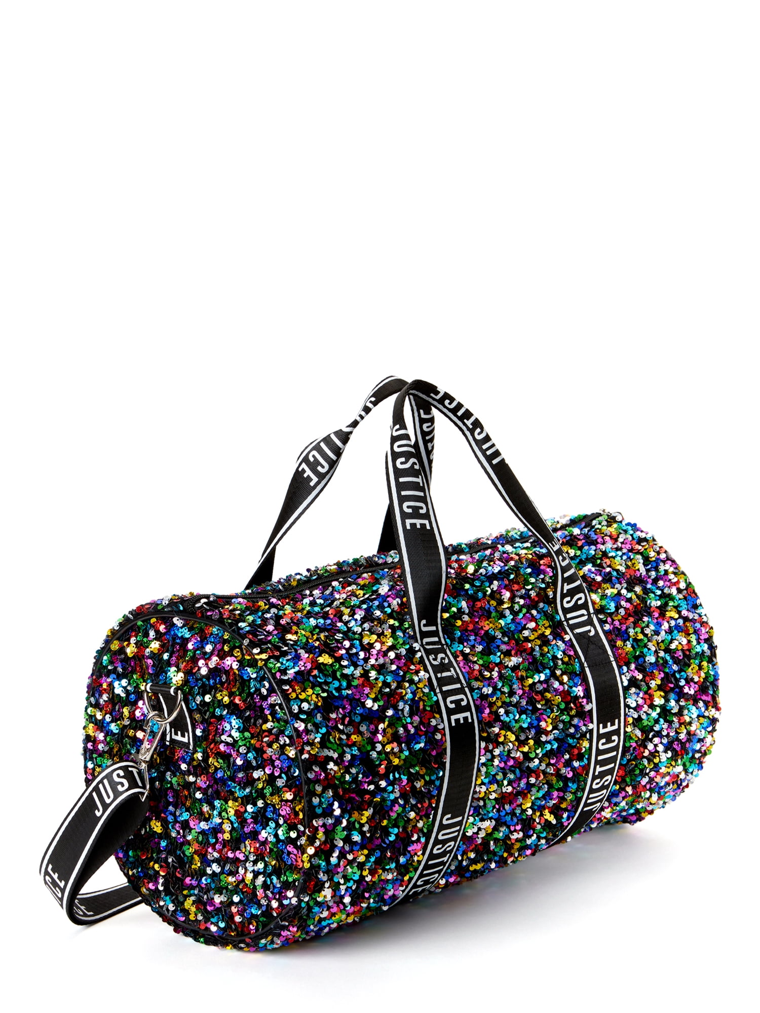 Justice Girls Weekender Duffel Handbag Black Iridescent Sparkle