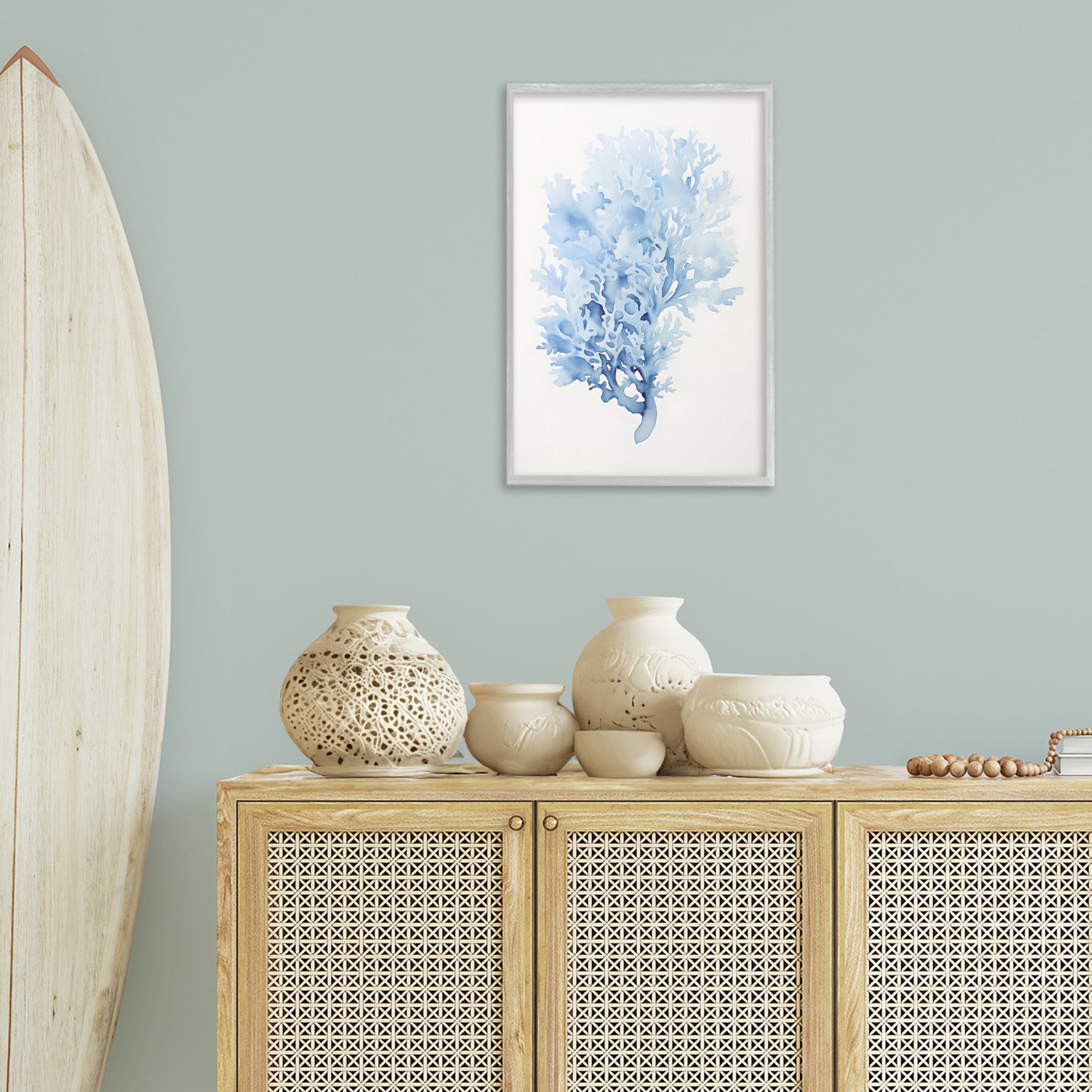 Stupell Industries Indigo Coral Impression Animals & Insects Painting Gray Framed Art Print Wall Art, 16 x 24