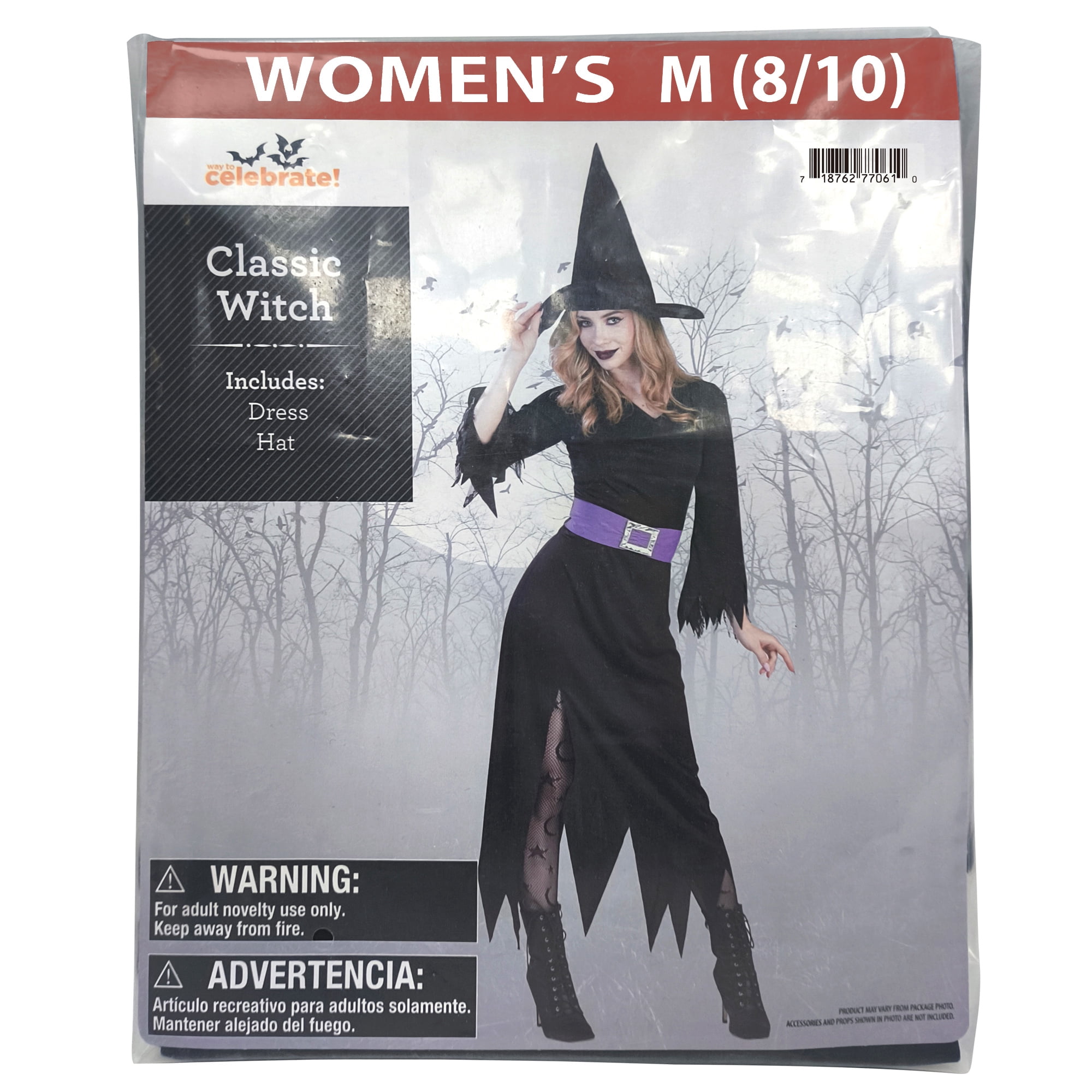 Classic Witch Halloween Costume for Adults, Women's Size M (8/10), by Way to Celebrate