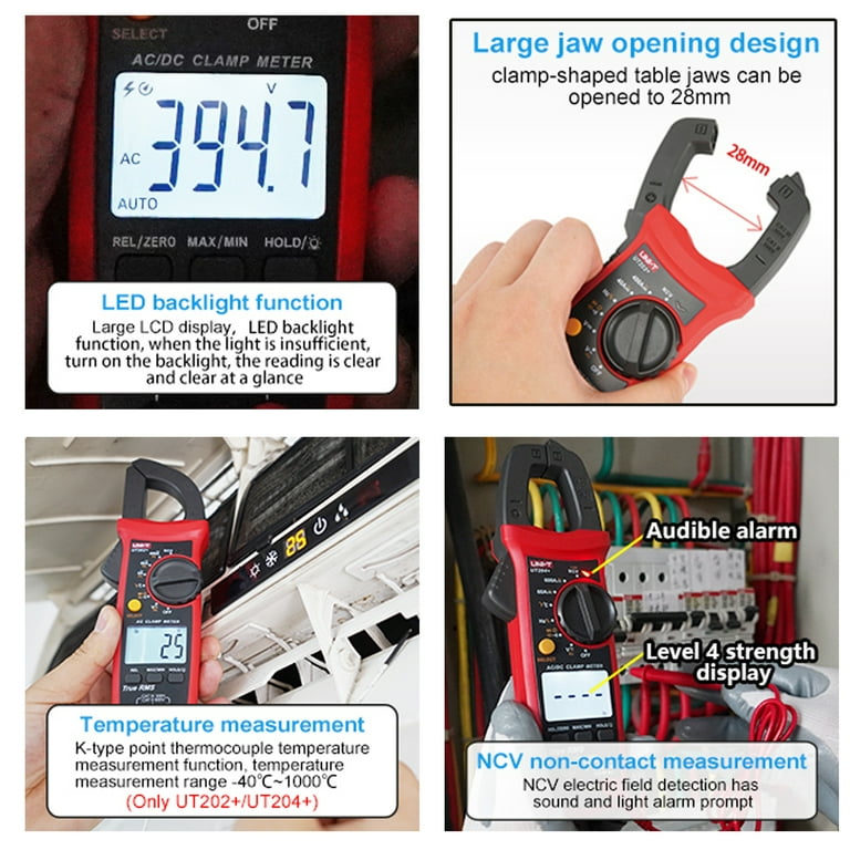 Digital Clamp Meter - 6000 Counts True RMS AC/DC Current Tester With Voltage, Temp, Capacitance (Up To 100A)