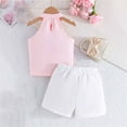 thumbnail image 4 of LEBONYARD Women's Shorts with a Stylish and Modern Twist,Girl's Flower Sleeveless Round Neck Top Solid Color Bow Shorts Two-piece Set, 4 of 9
