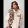 thumbnail image 4 of Camisa Elegante de Larga con Volantes, Dobladillo Asimétrico, Botones y Bloques de Color para Mujer Albaricoque L, 4 of 8