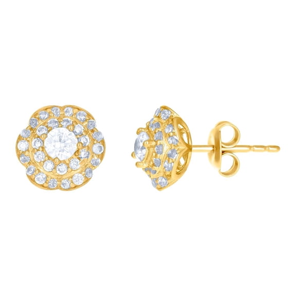 10k Yellow Gold Womens Cubic Zirconia Flower Fashion Stud Earrings 9x9mm Wide Stud Earring for Women