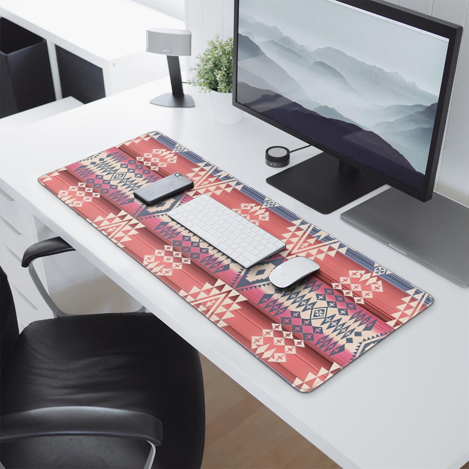 Long Mouse Pads for Desk,Colorful Geometric Striped Pattern (9) Desk Mats on Top Of Desks, Desk Mouse Pad Extra Large with 3mm Non-Slip Base and Stitched Edge for Gaming,Office,Work,Home 31.5"x11.8"