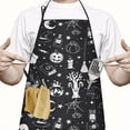 thumbnail image 2 of Black and White Halloween Elements Pattern Apron-Garden Aprons for Women with Pockets-Cotton Linen Waterproof Kitchen Cooking Gardening Aprons Adjustable for Kitchen,Cooking,BBQ and Salon 33"x27", 2 of 7